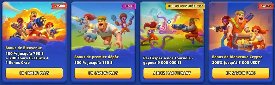 Bannières illustrant les différentes offres promotionnelles et le processus de remboursement